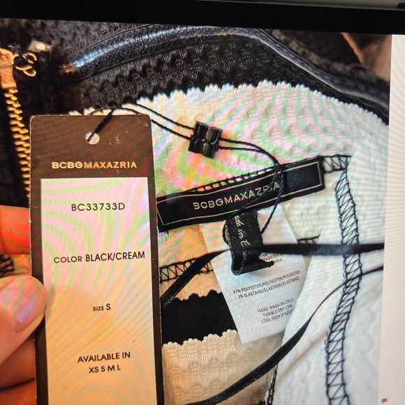 NWT BCBGMaxAzria Alythea Strapless Mini Dress,Black/Cream Striped, Size S - Picture 4 of 4